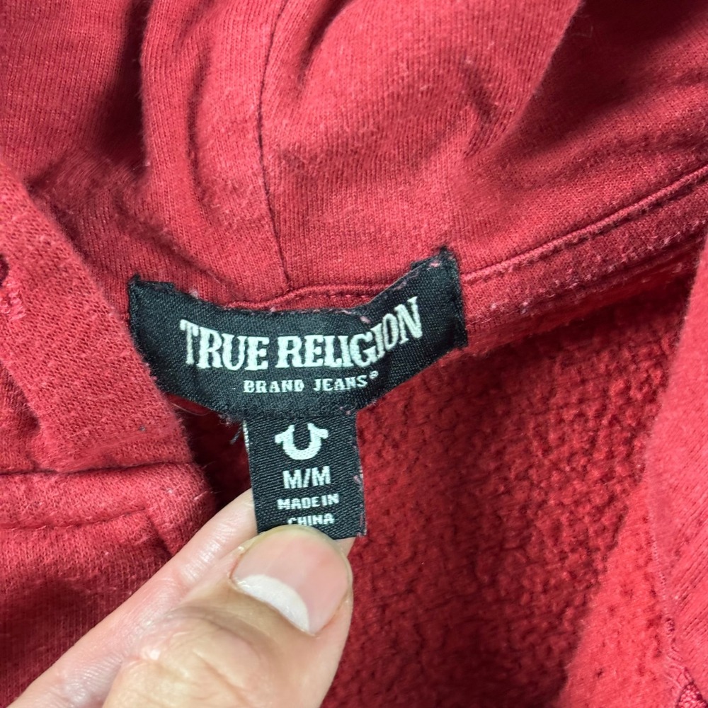 Y2K True Religion Heavyweight Horseshoe Logo Designer Zip Up Hoodie Red Medium - Picture 3 of 8